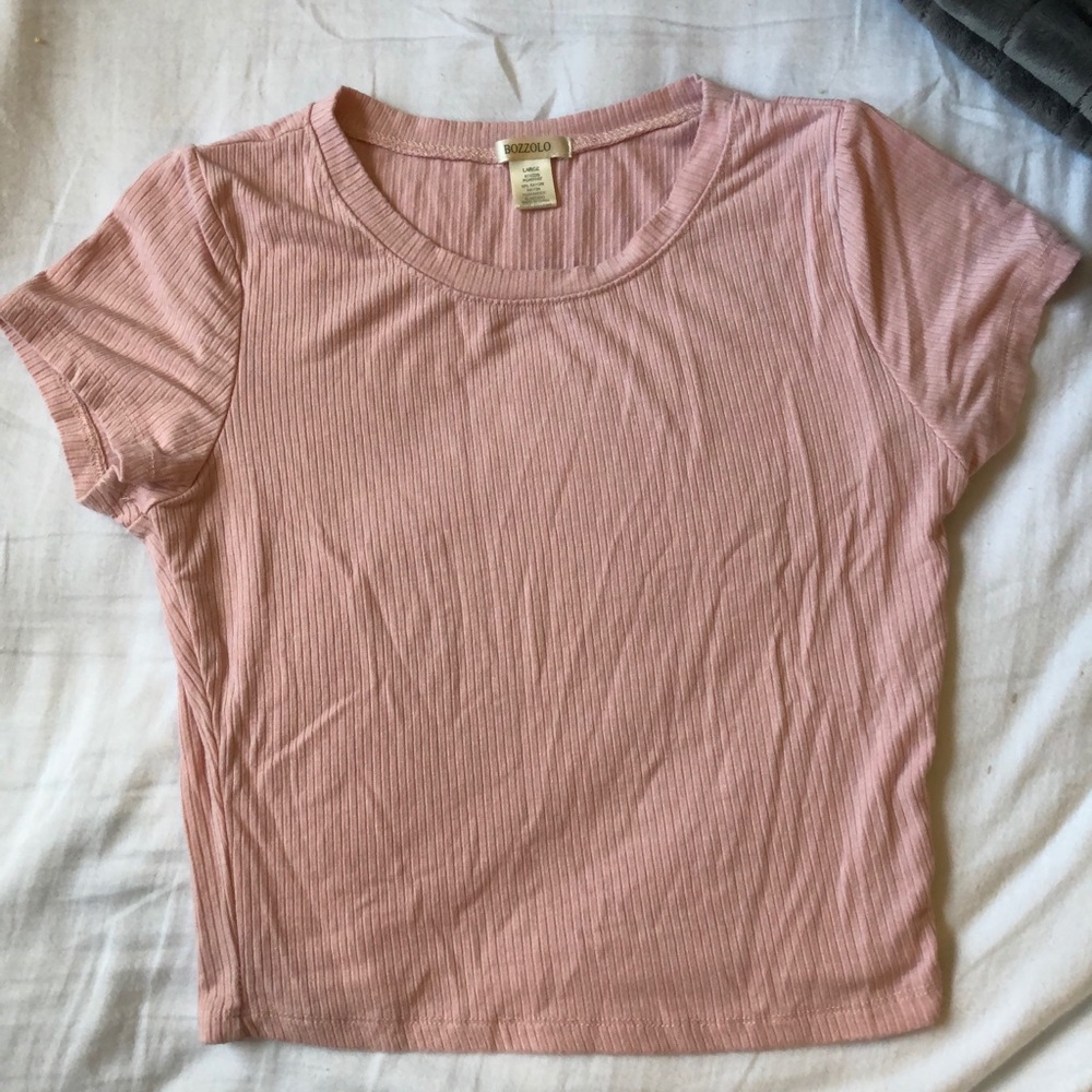 Light pink ribbed cropped t shirt
